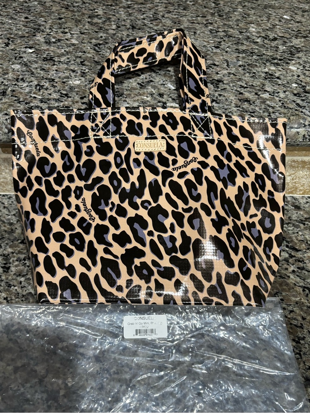 Consuela Leopard Print Grab N Go Mini Tote in Tan, Black and Gray